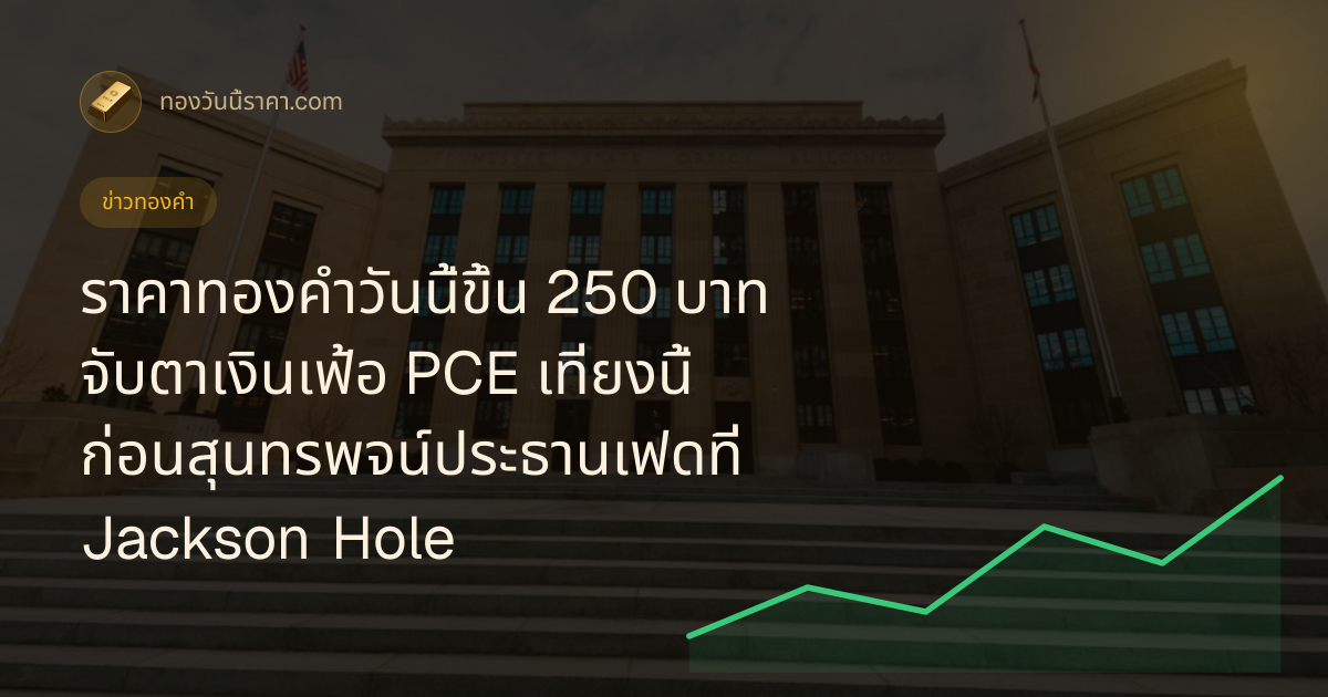 ราคาทองคำวันนี้ขึ้น 250 บาท จับตาเงินเฟ้อ PCE เที่ยงนี้ ก่อนสุนทรพจน์ประธานเฟดที่ Jackson Hole