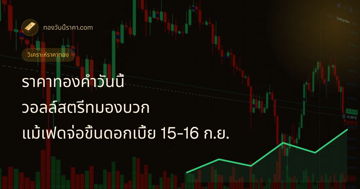 ราคาทองคำวันนี้ วอลล์สตรีทมองบวก แม้เฟดจ่อขึ้นดอกเบี้ย 15-16 ก.ย.